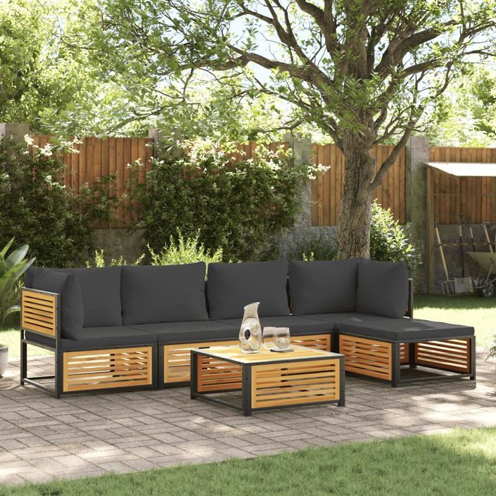 Salon de jardin avec coussins 6 pcs bois d'acacia solide - Photo n°1