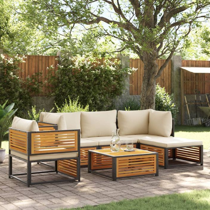 Salon de jardin avec coussins 6 pcs bois d'acacia solide - Photo n°1