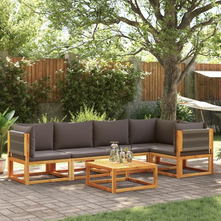 Salon de jardin avec coussins 6 pcs bois d'acacia solide - Photo n°1