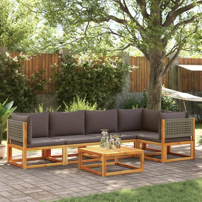 Salon de jardin avec coussins 6 pcs bois d'acacia solide - Photo n°1