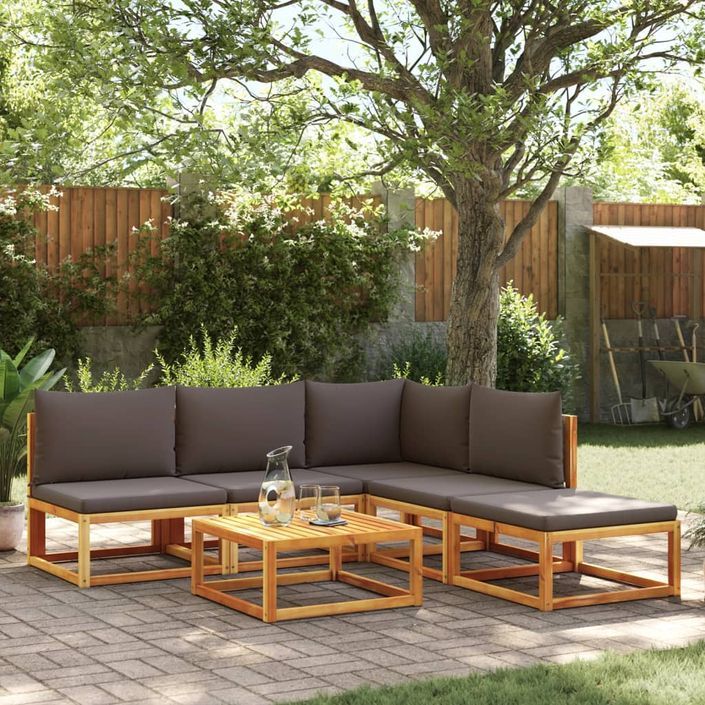 Salon de jardin avec coussins 6 pcs bois d'acacia solide - Photo n°1