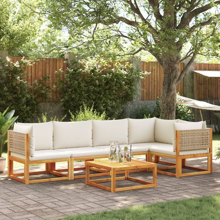 Salon de jardin avec coussins 6 pcs bois d'acacia solide - Photo n°1