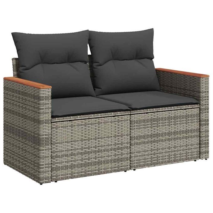 Salon de jardin avec coussins 6 pcs gris résine tressée acacia - Photo n°4