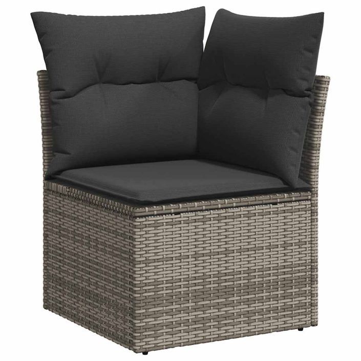 Salon de jardin avec coussins 6 pcs gris résine tressée acacia - Photo n°4