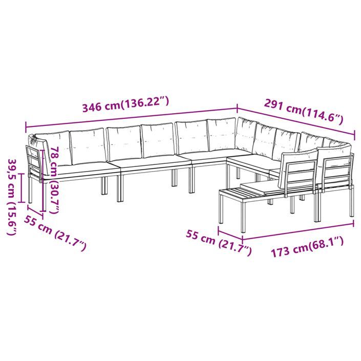 Salon de jardin avec coussins 6 pcs noir acier enduit de poudre - Photo n°9