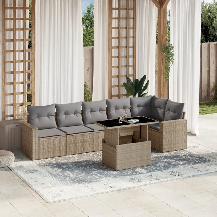 Salon de jardin avec coussins 7 pcs beige résine tressée - Photo n°1