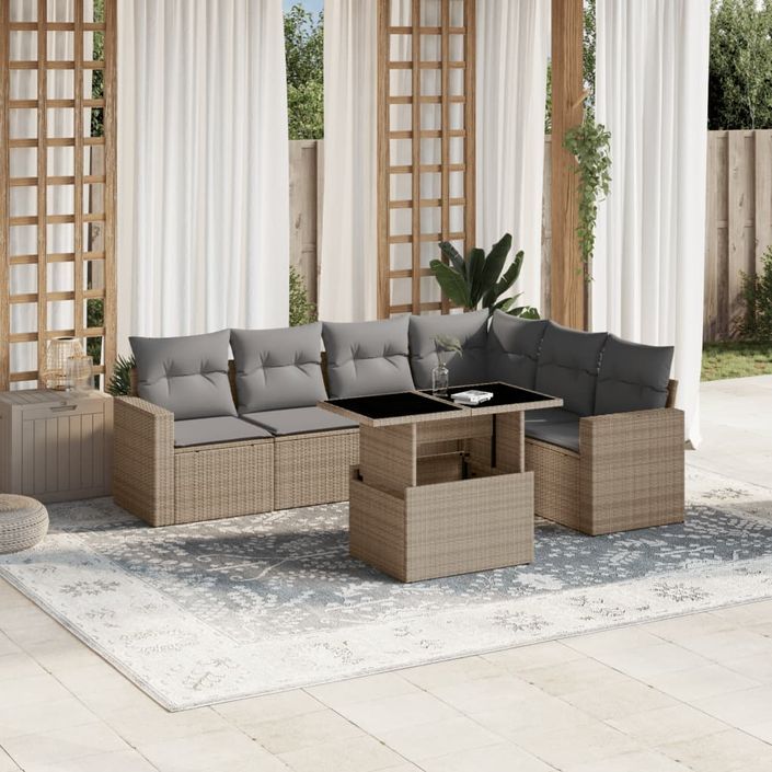 Salon de jardin avec coussins 7 pcs beige résine tressée - Photo n°1