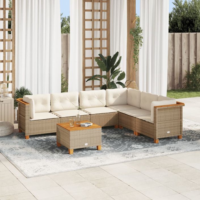 Salon de jardin avec coussins 7 pcs beige résine tressée - Photo n°1