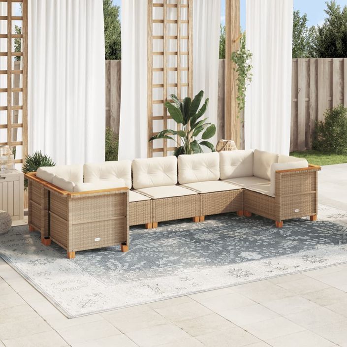 Salon de jardin avec coussins 7 pcs beige résine tressée - Photo n°1