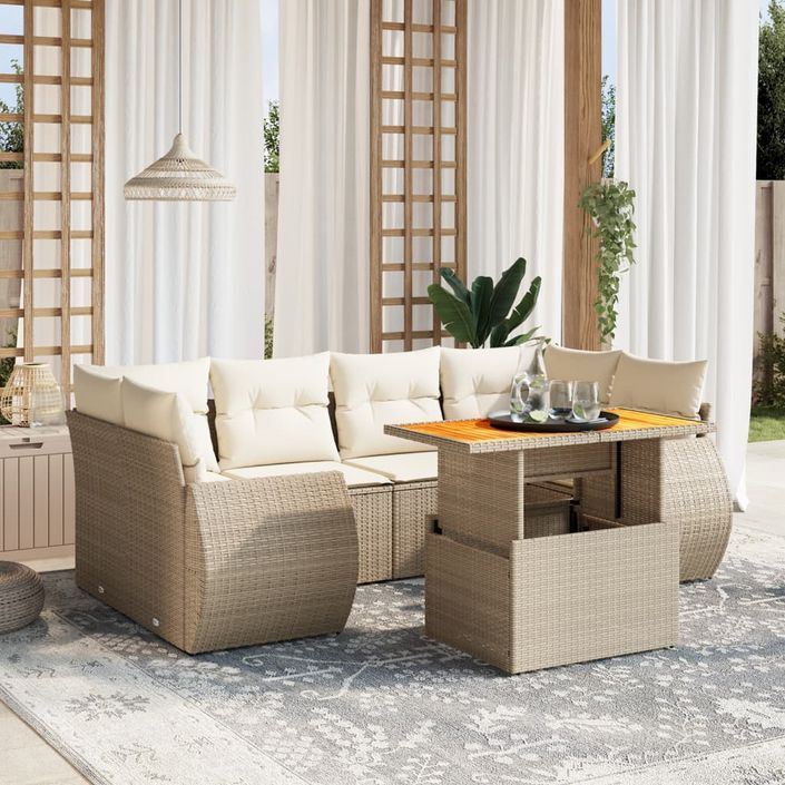 Salon de jardin avec coussins 7 pcs beige résine tressée - Photo n°1