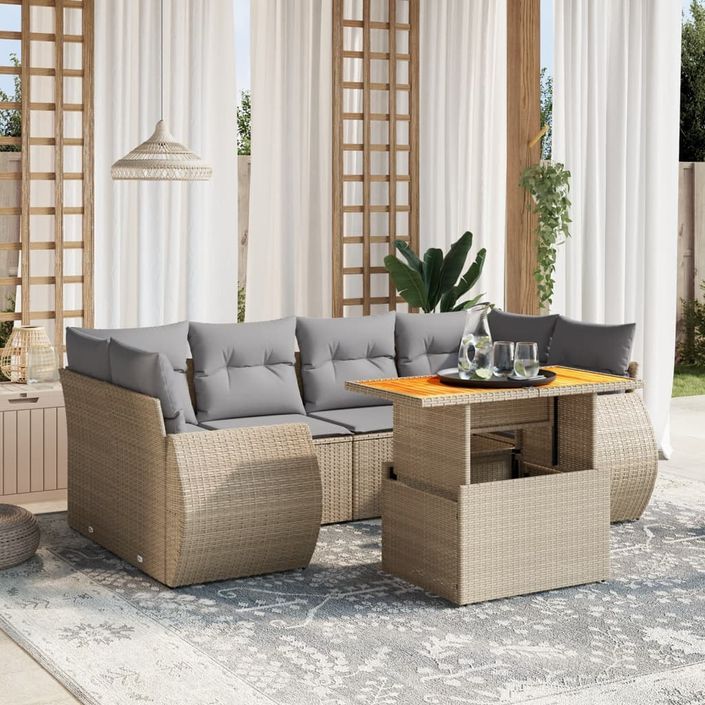 Salon de jardin avec coussins 7 pcs beige résine tressée - Photo n°1