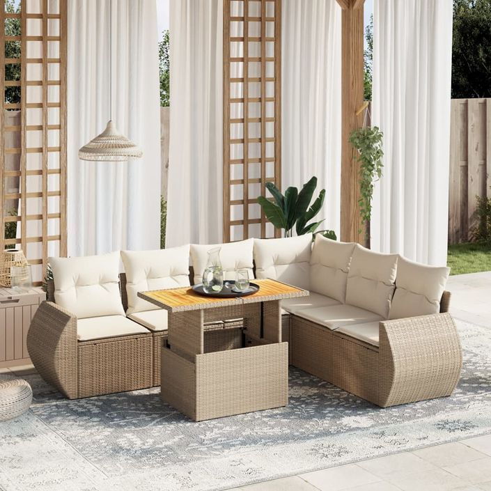 Salon de jardin avec coussins 7 pcs beige résine tressée - Photo n°1