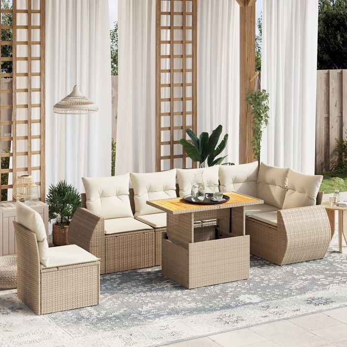 Salon de jardin avec coussins 7 pcs beige résine tressée - Photo n°1