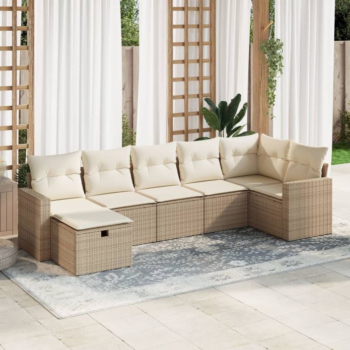 Salon de jardin avec coussins 7 pcs beige résine tressée - Photo n°1