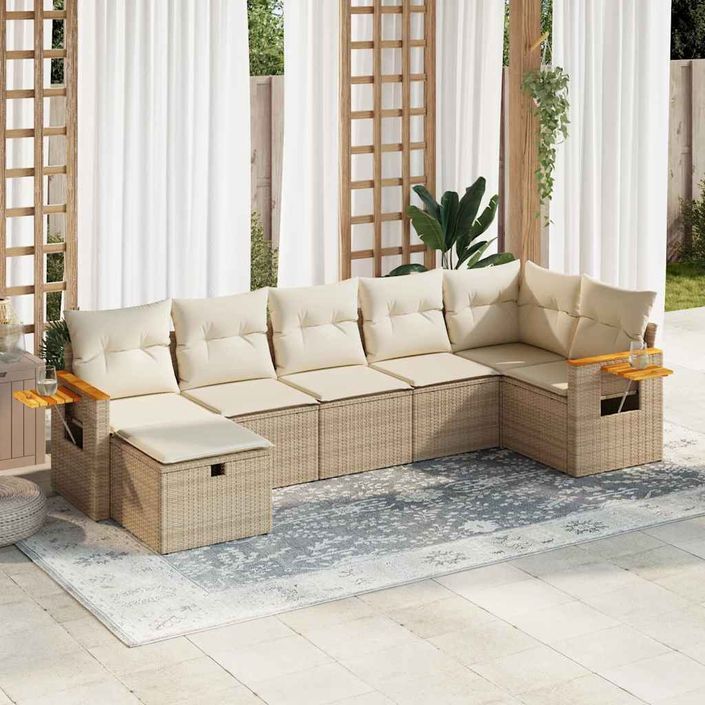 Salon de jardin avec coussins 7 pcs beige résine tressée - Photo n°1