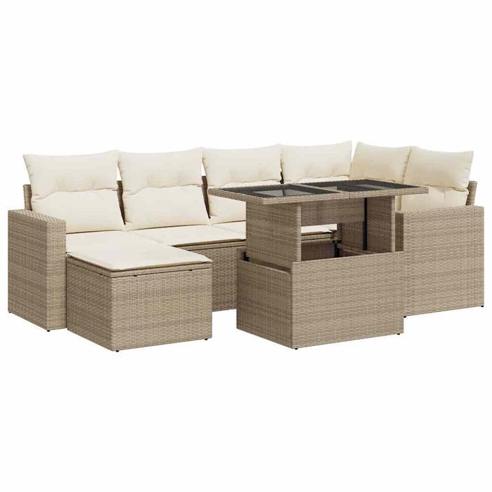 Salon de jardin avec coussins 7 pcs beige résine tressée - Photo n°2