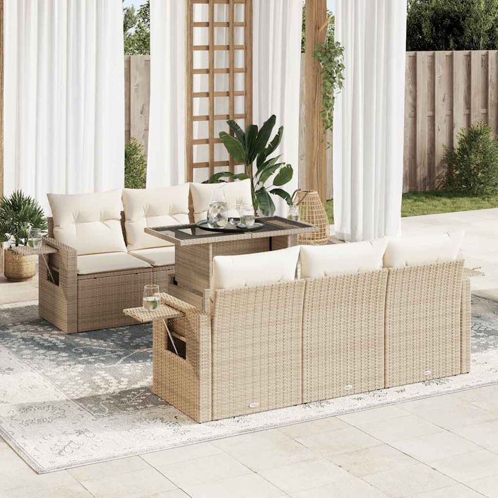 Salon de jardin avec coussins 7 pcs beige résine tressée - Photo n°1