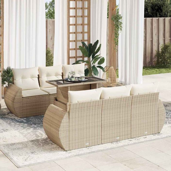 Salon de jardin avec coussins 7 pcs beige résine tressée - Photo n°1