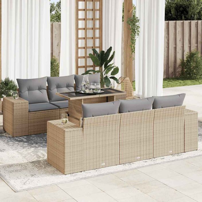 Salon de jardin avec coussins 7 pcs beige résine tressée - Photo n°1