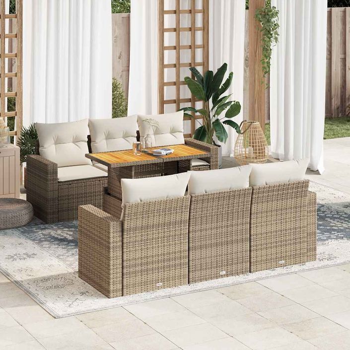 Salon de jardin avec coussins 7 pcs beige résine tressée - Photo n°1