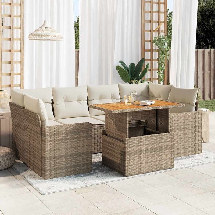 Salon de jardin avec coussins 7 pcs beige résine tressée - Photo n°1