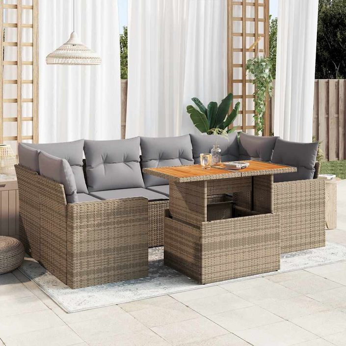 Salon de jardin avec coussins 7 pcs beige résine tressée - Photo n°1