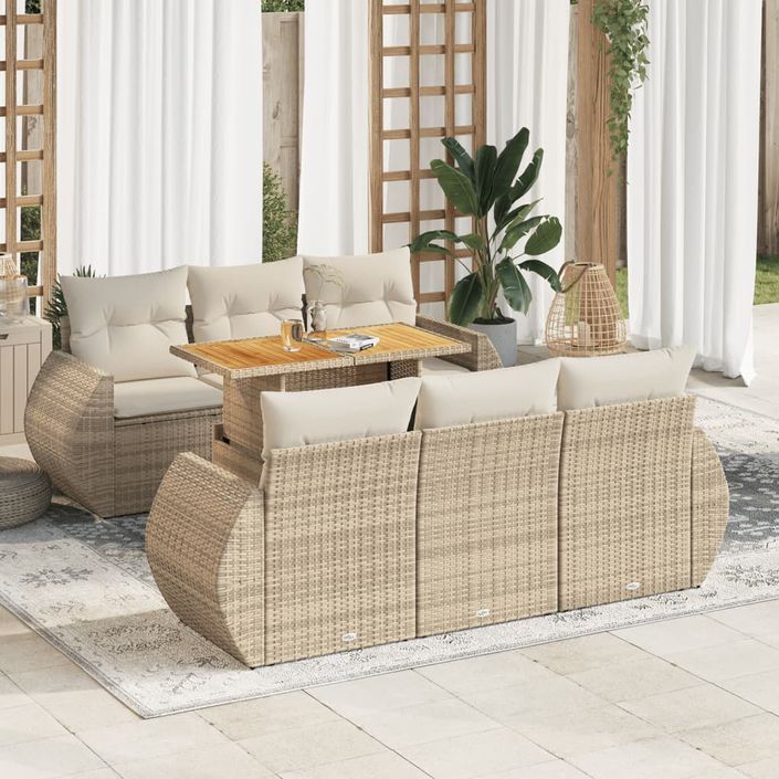 Salon de jardin avec coussins 7 pcs beige résine tressée - Photo n°1