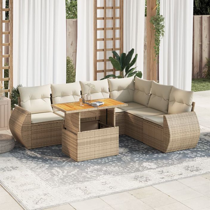 Salon de jardin avec coussins 7 pcs beige résine tressée - Photo n°1