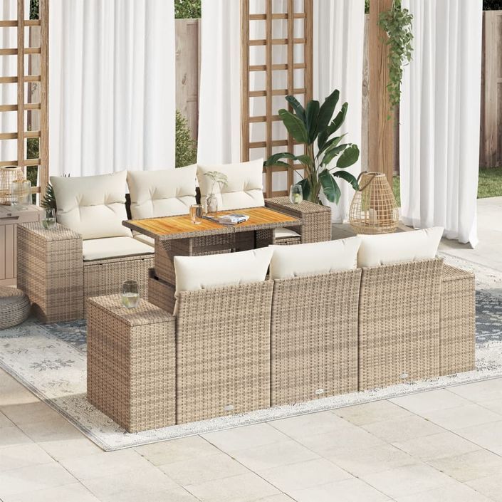 Salon de jardin avec coussins 7 pcs beige résine tressée - Photo n°1