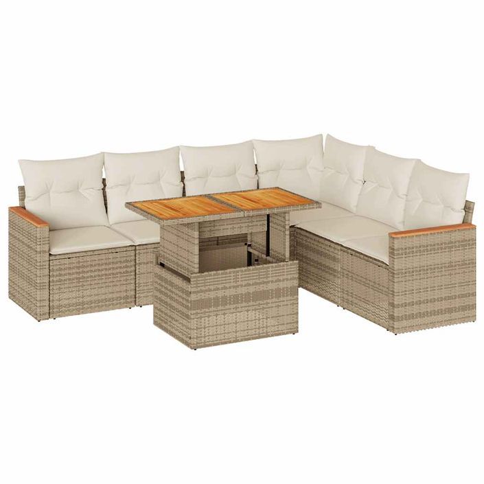 Salon de jardin avec coussins 7 pcs beige résine tressée acacia - Photo n°2