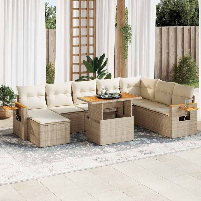 Salon de jardin avec coussins 7 pcs beige résine tressée acacia - Photo n°1