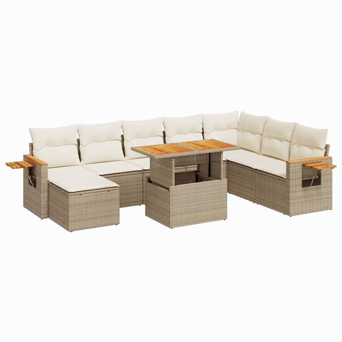 Salon de jardin avec coussins 7 pcs beige résine tressée acacia - Photo n°2