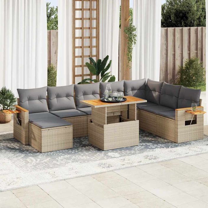 Salon de jardin avec coussins 7 pcs beige résine tressée acacia - Photo n°1