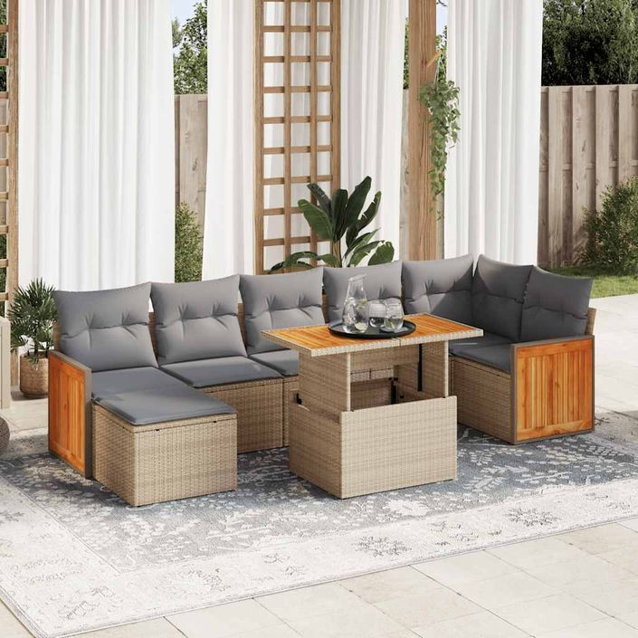 Salon de jardin avec coussins 7 pcs beige résine tressée acacia - Photo n°1