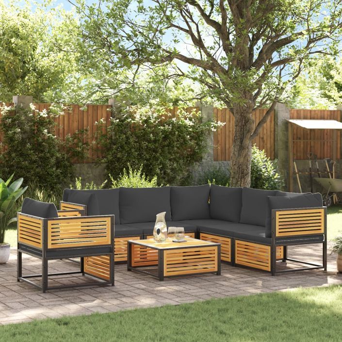 Salon de jardin avec coussins 7 pcs bois massif d'acacia - Photo n°1