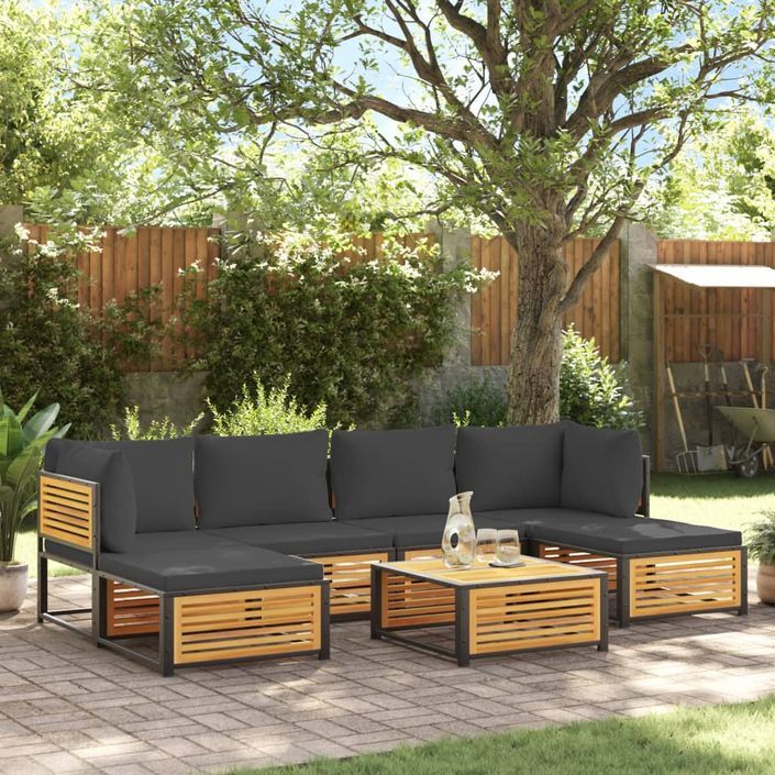 Salon de jardin avec coussins 7 pcs bois massif d'acacia - Photo n°1