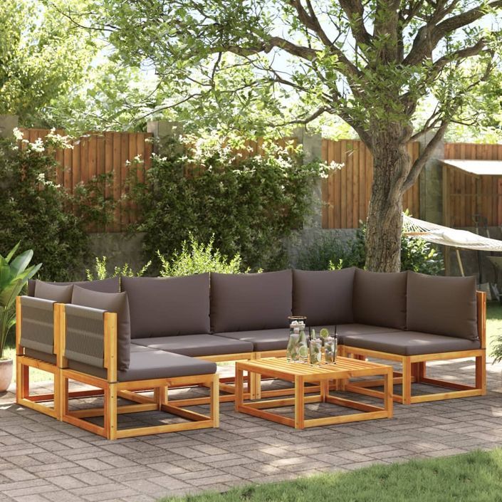 Salon de jardin avec coussins 7 pcs bois massif d'acacia - Photo n°1