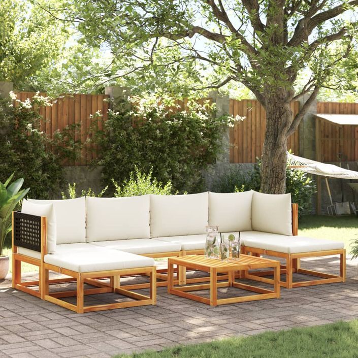 Salon de jardin avec coussins 7 pcs bois massif d'acacia - Photo n°1