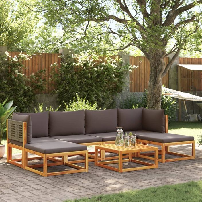 Salon de jardin avec coussins 7 pcs bois massif d'acacia - Photo n°1