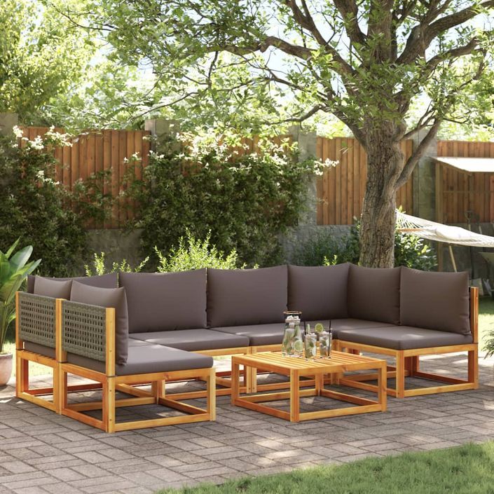 Salon de jardin avec coussins 7 pcs bois massif d'acacia - Photo n°1