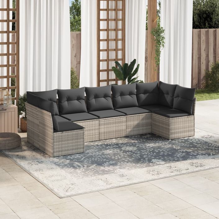 Salon de jardin avec coussins 7 pcs gris clair résine tressée - Photo n°1