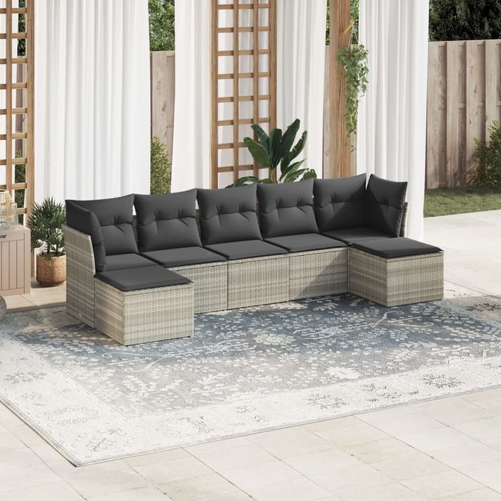 Salon de jardin avec coussins 7 pcs gris clair résine tressée - Photo n°1