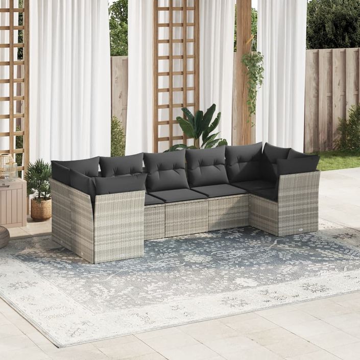 Salon de jardin avec coussins 7 pcs gris clair résine tressée - Photo n°1