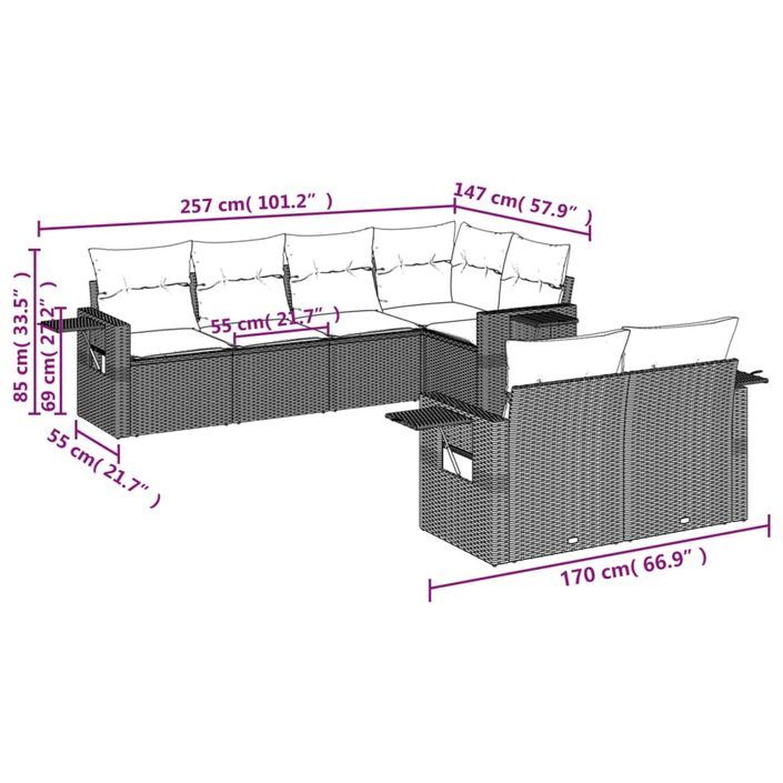 Salon de jardin avec coussins 7 pcs gris clair résine tressée - Photo n°8