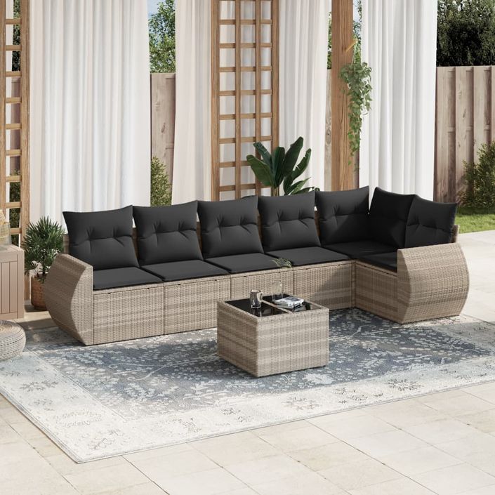 Salon de jardin avec coussins 7 pcs gris clair résine tressée - Photo n°1