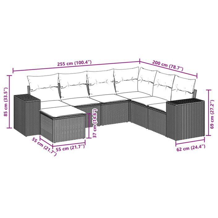 Salon de jardin avec coussins 7 pcs gris clair résine tressée - Photo n°8