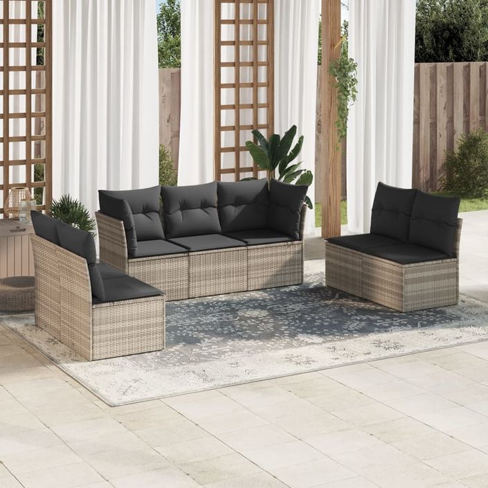 Salon de jardin avec coussins 7 pcs gris clair résine tressée - Photo n°1