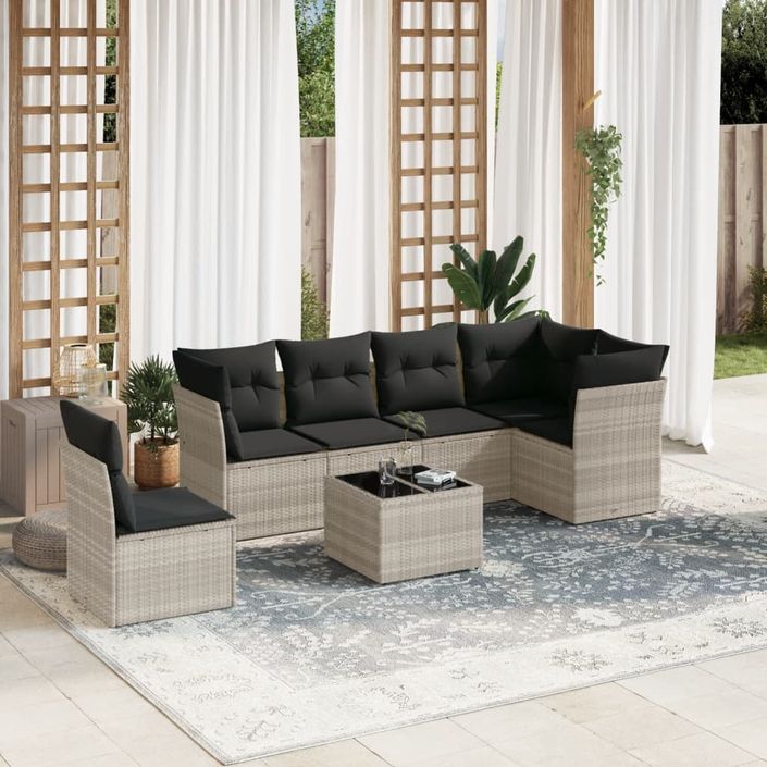 Salon de jardin avec coussins 7 pcs gris clair résine tressée - Photo n°1