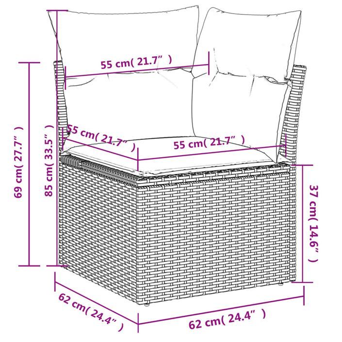 Salon de jardin avec coussins 7 pcs gris clair résine tressée - Photo n°9