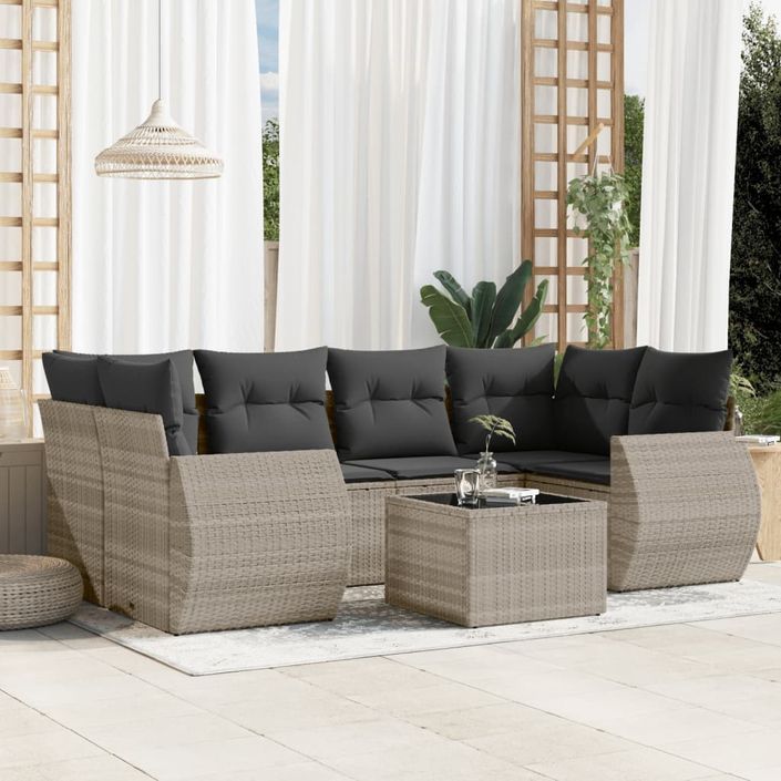 Salon de jardin avec coussins 7 pcs gris clair résine tressée - Photo n°1